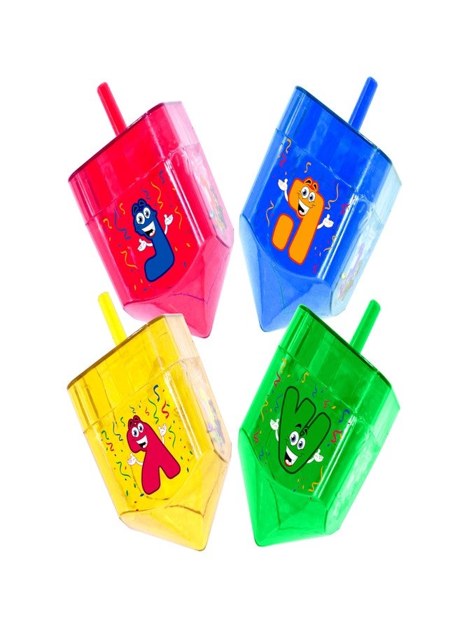 Izzy 'n' Dizzy 4 Pack Fillable Dreidels - Small 1.75 x 1 Inch - Great for Chocolate Coins and Candy - Assorted Colors - Image 1